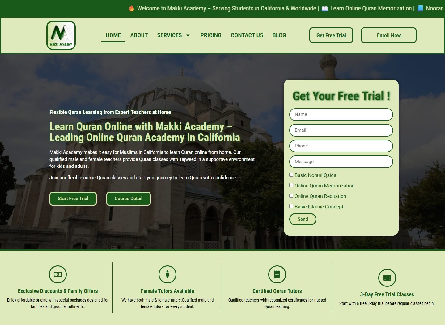 Makki Academy — Course site with free-trial enrolment